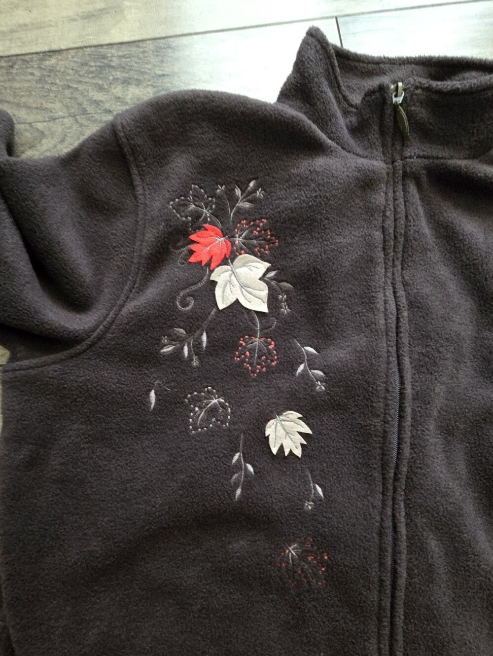 Northern Reflections Vintage Leaf Embroidered Brown Large Zip Up Womens Jacket - Picture 6 of 10